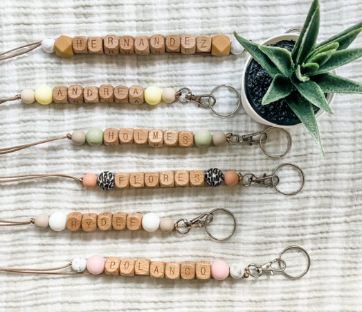 Customizable Silicone beaded lanyard with wood disc, engraved wood dis –  Amanda's Crafty Creations